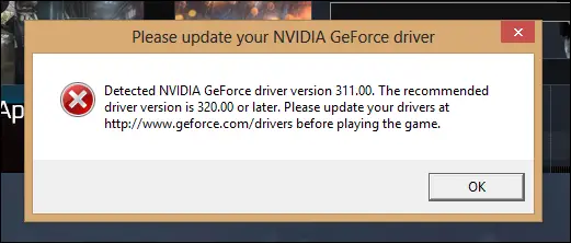 Ошибка please update your nvidia geforce driver